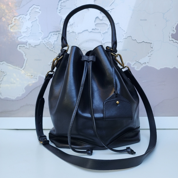 MADEWELL Lafayette Leather Bucket Drawstring Bag Black Large Carryall - Picture 13 of 16